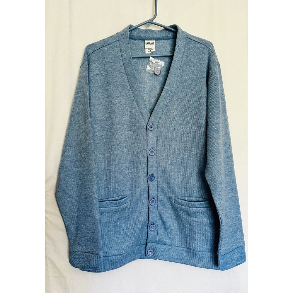 HABAND MEN'S LIGHT BLUE KNITTED CARDIGAN SWEATER SIZE MEDIUM NEW